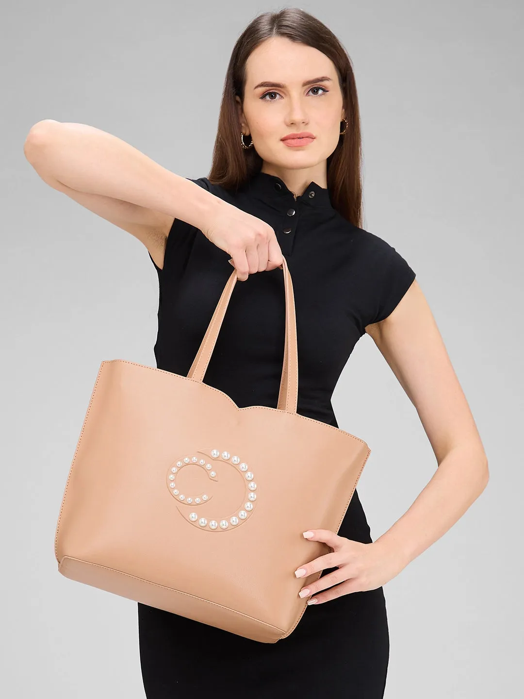 Caprese Pink Cloud Medium Brown Tote Bag