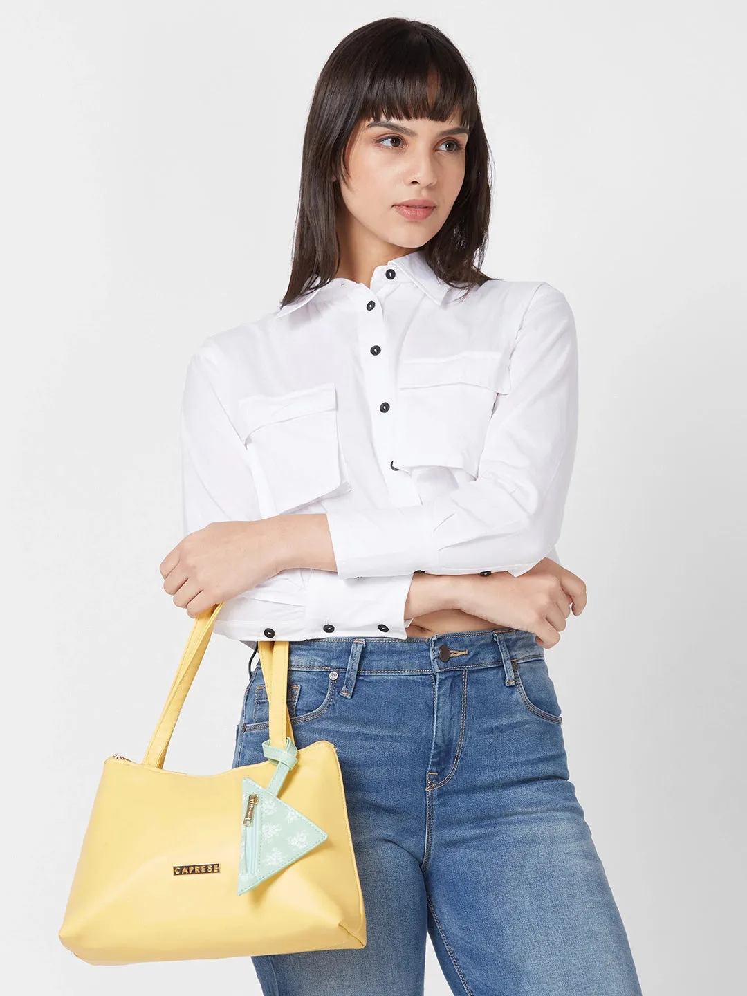 Caprese Pyxis Medium Yellow Satchel Bag