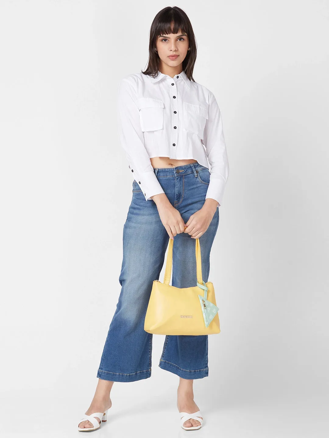 Caprese Pyxis Medium Yellow Satchel Bag