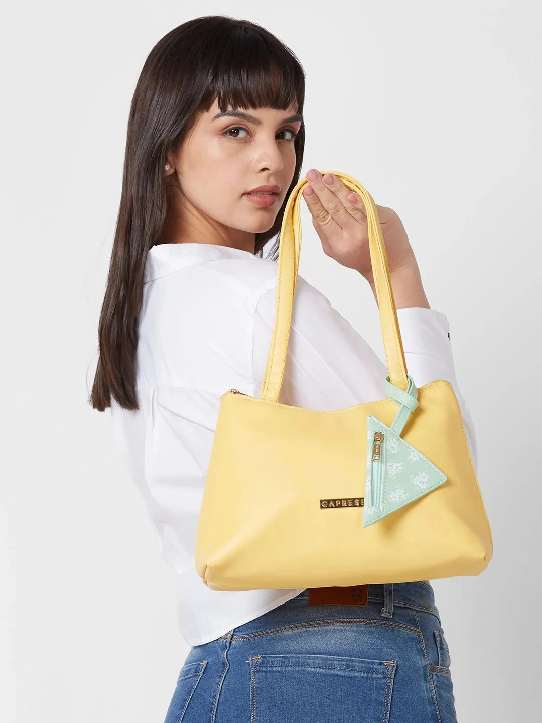 Caprese Pyxis Medium Yellow Satchel Bag