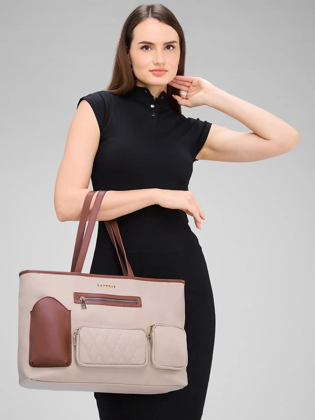 Caprese Roberta Large Beige Tote Bag