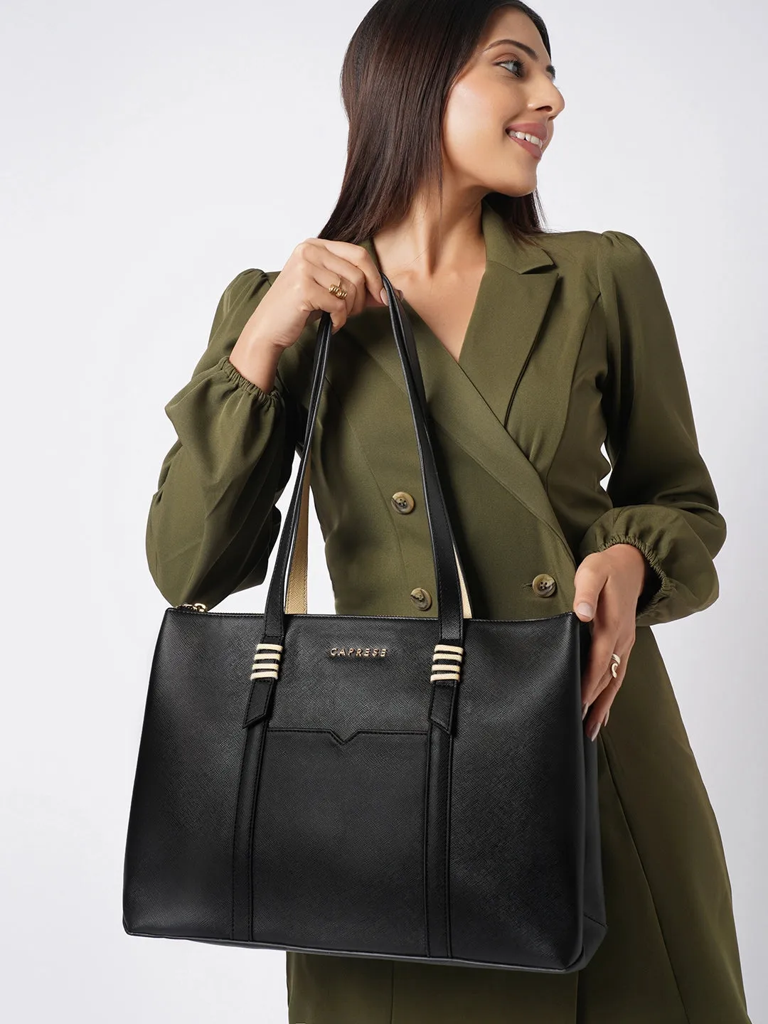 Caprese Roma Medium Black Tote Bag