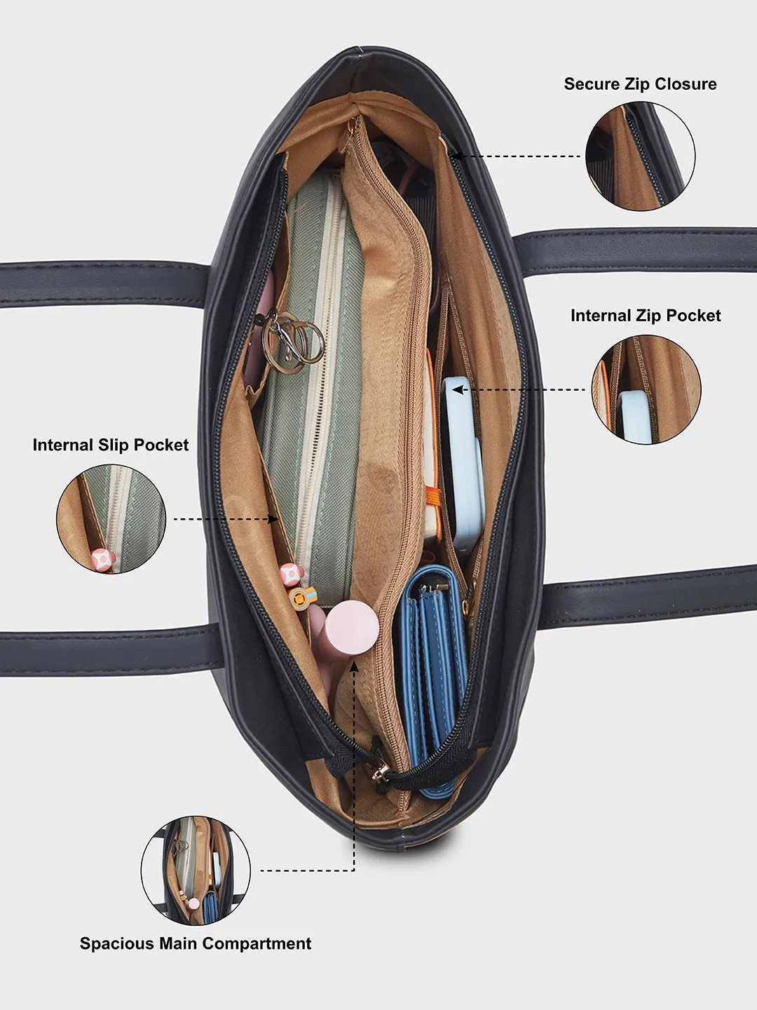 Caprese Romea Medium Black Tote Bag