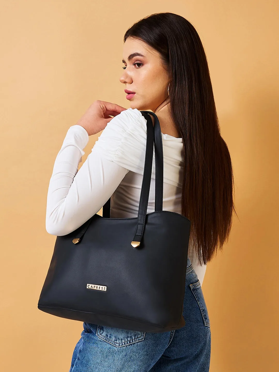 Caprese Romea Medium Black Tote Bag