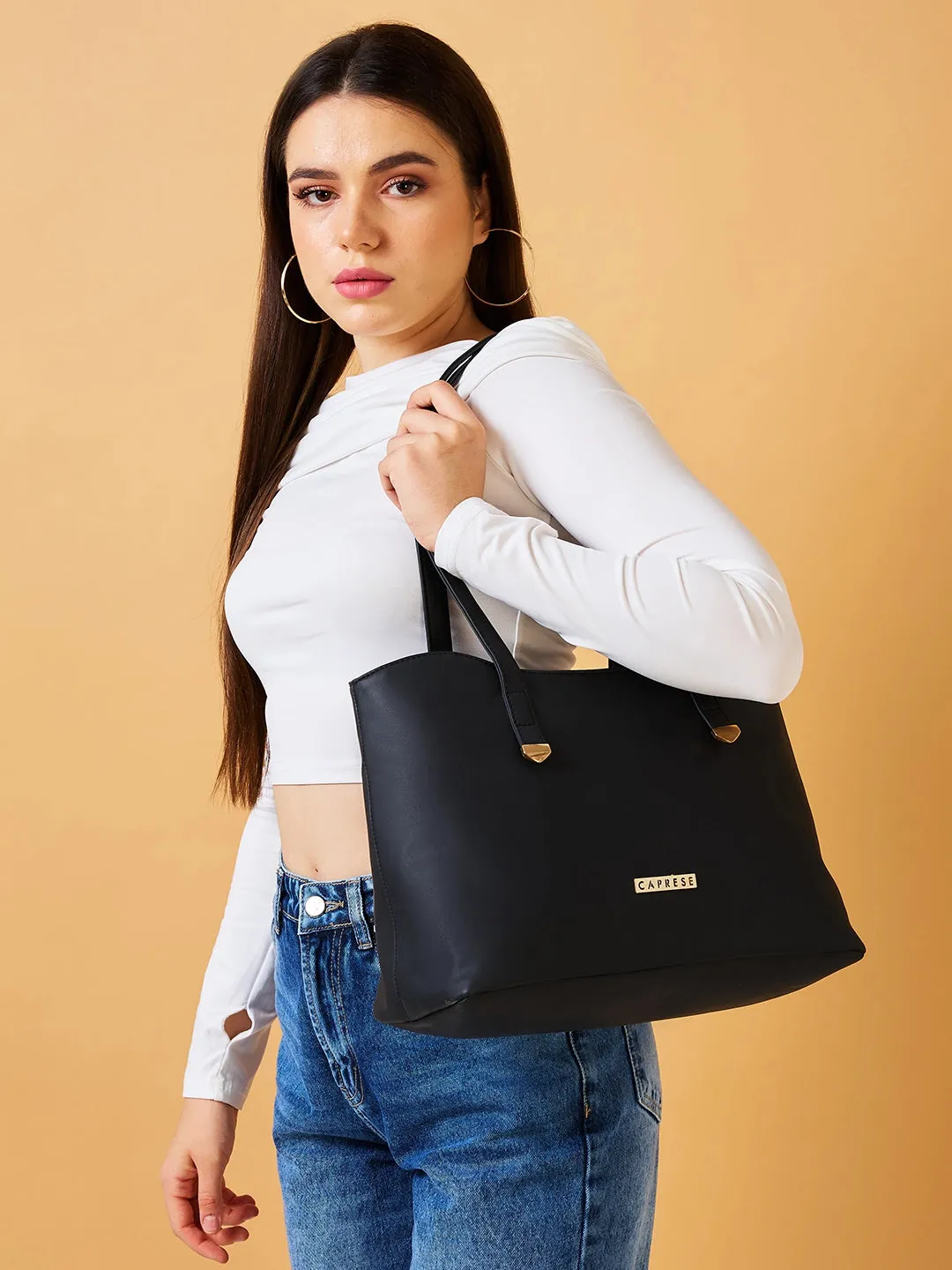 Caprese Romea Medium Black Tote Bag