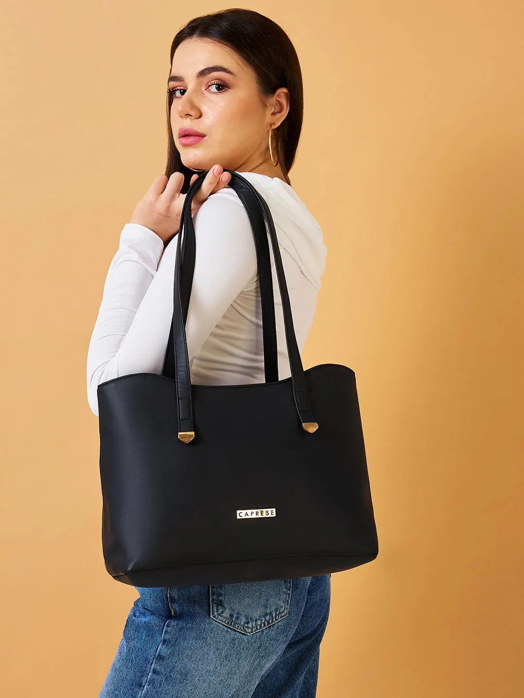 Caprese Romea Medium Black Tote Bag