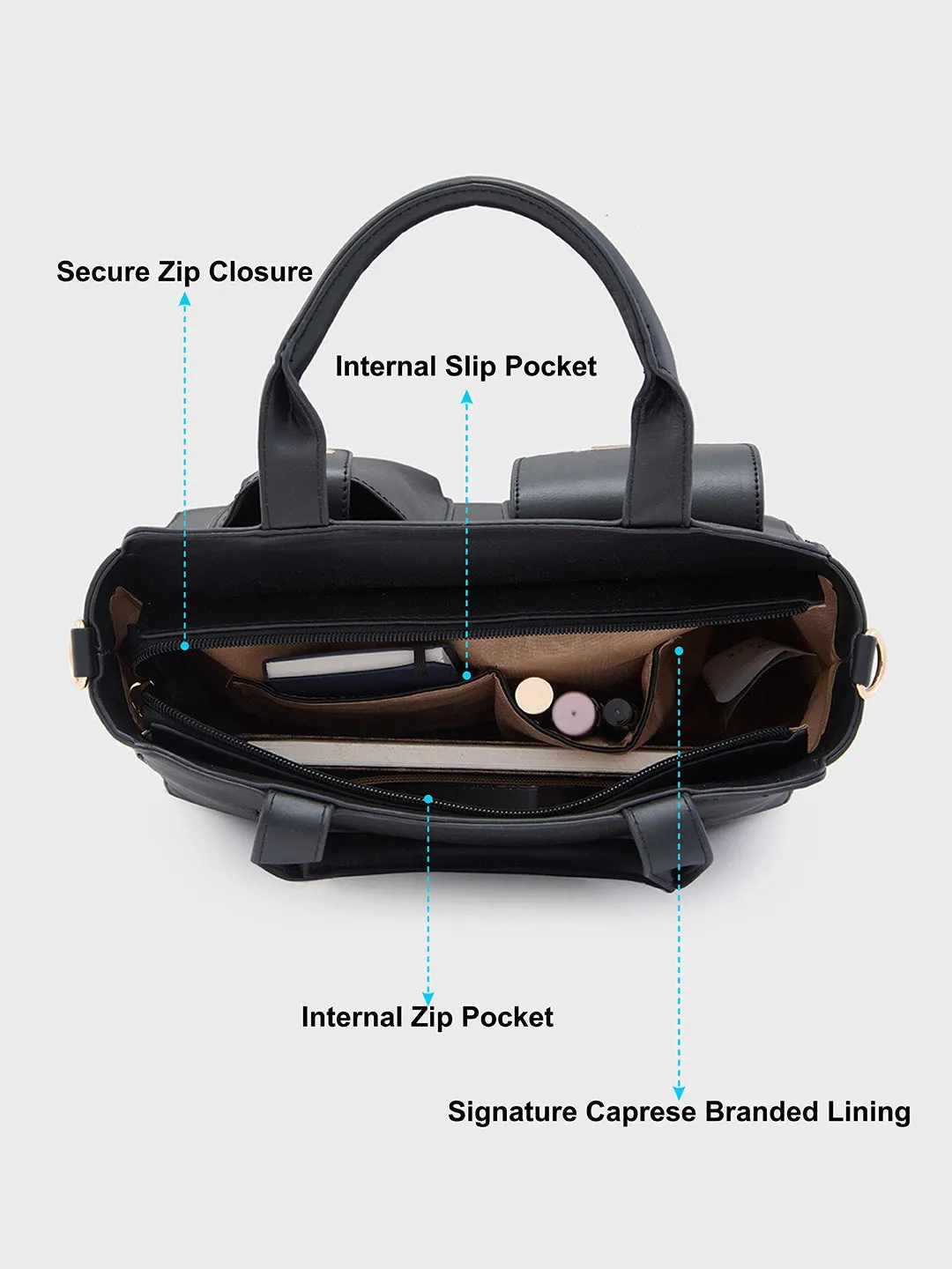 Caprese Roxena Medium Black Tote Bag