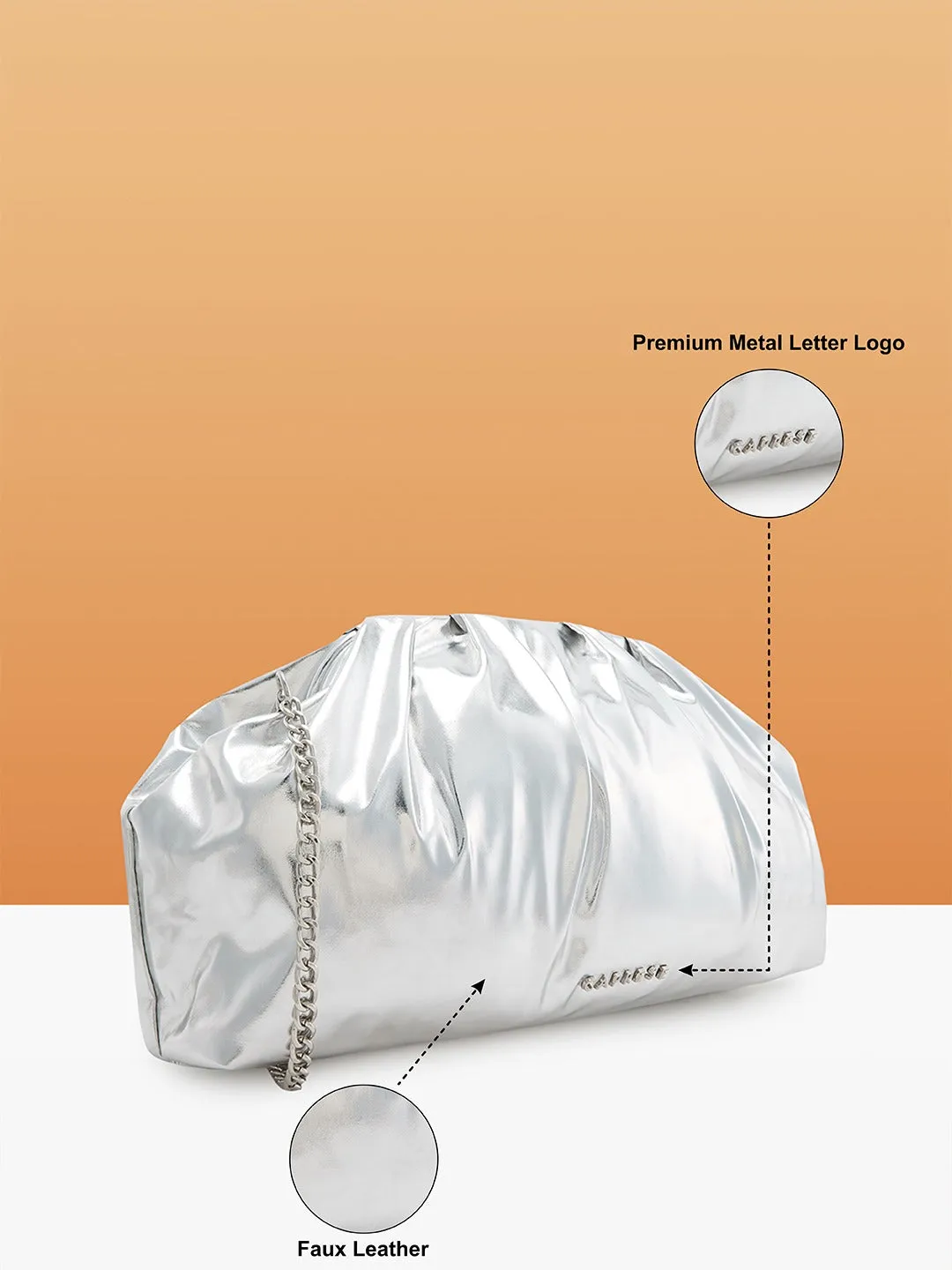 Caprese Roxene Small Metallic Silver Clutch Bag