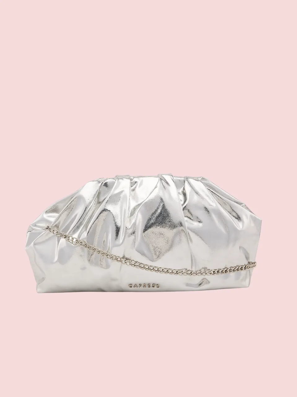 Caprese Roxene Small Metallic Silver Clutch Bag