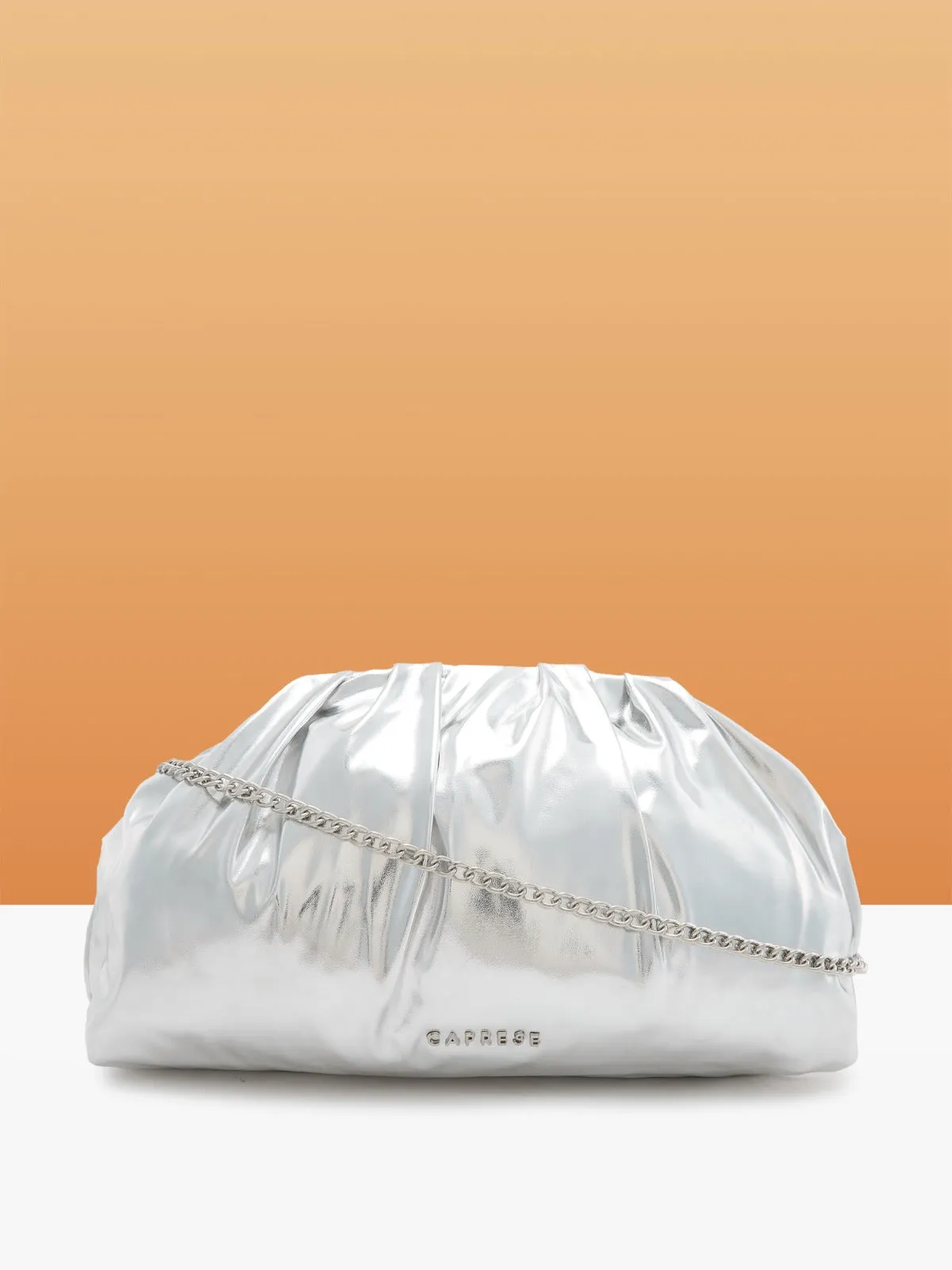 Caprese Roxene Small Metallic Silver Clutch Bag