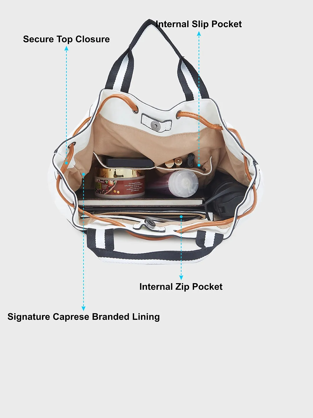Caprese Sandie Large White Satchel Bag