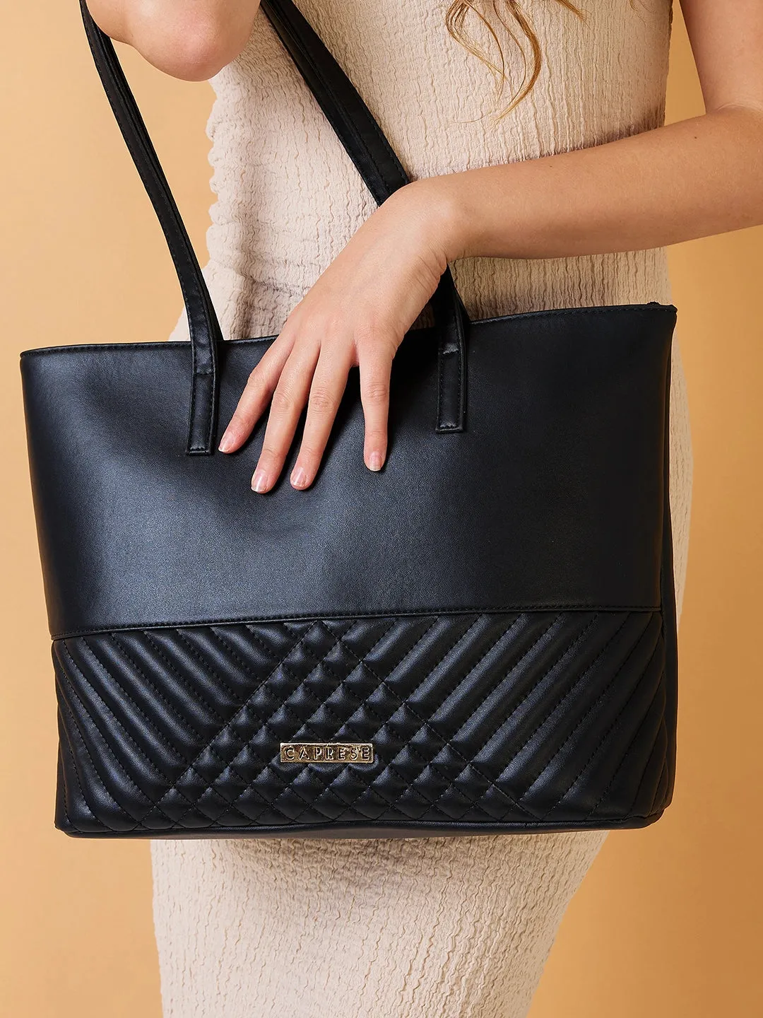 Caprese Serene Medium Black Tote Bag