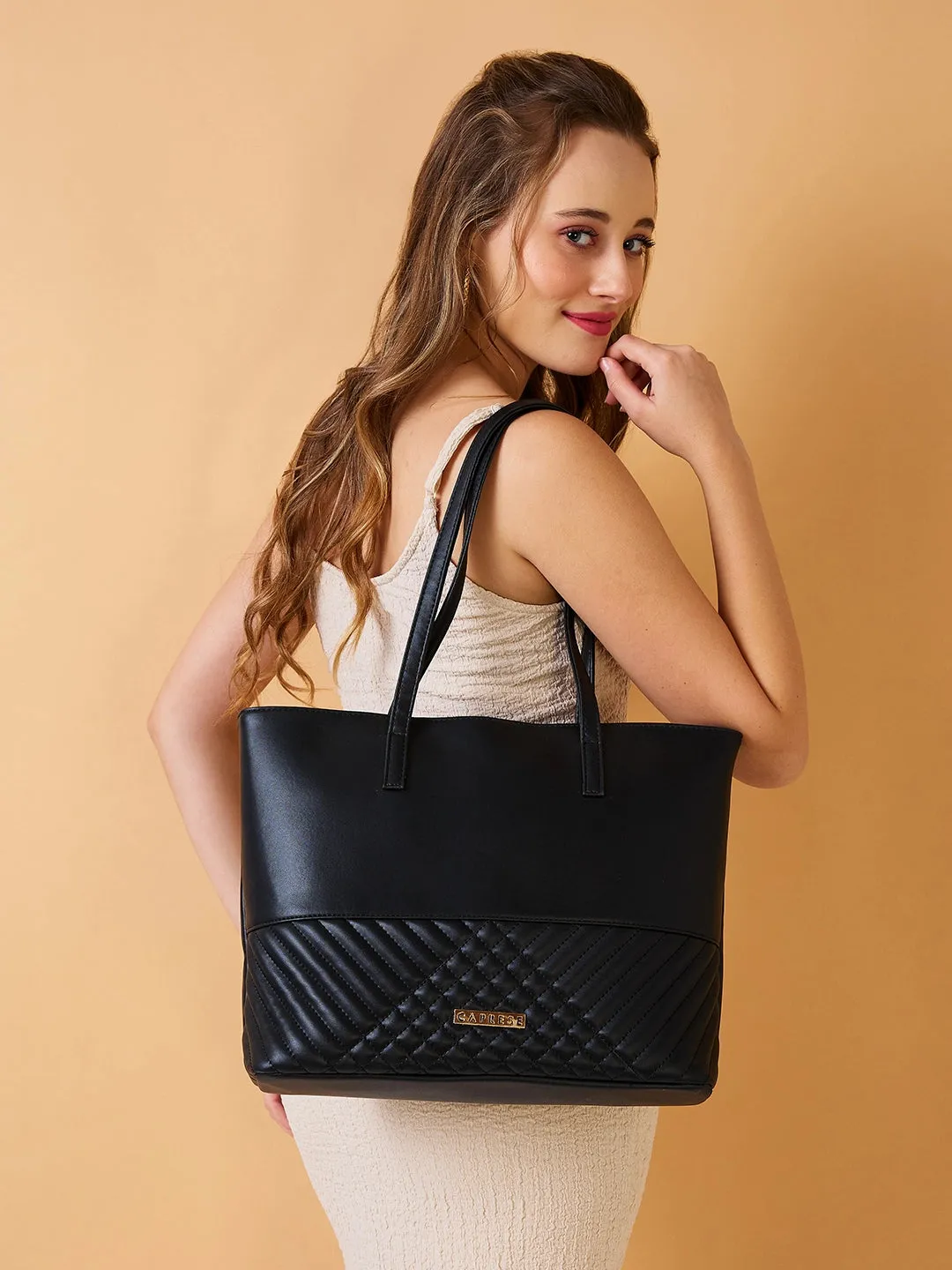 Caprese Serene Medium Black Tote Bag