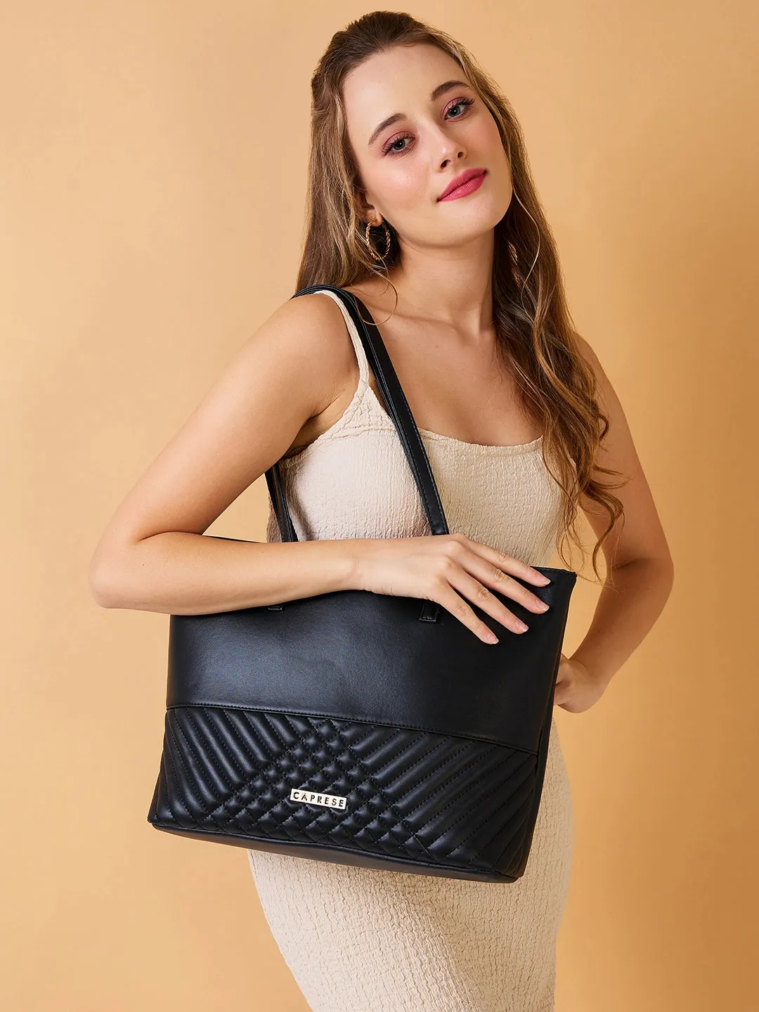 Caprese Serene Medium Black Tote Bag