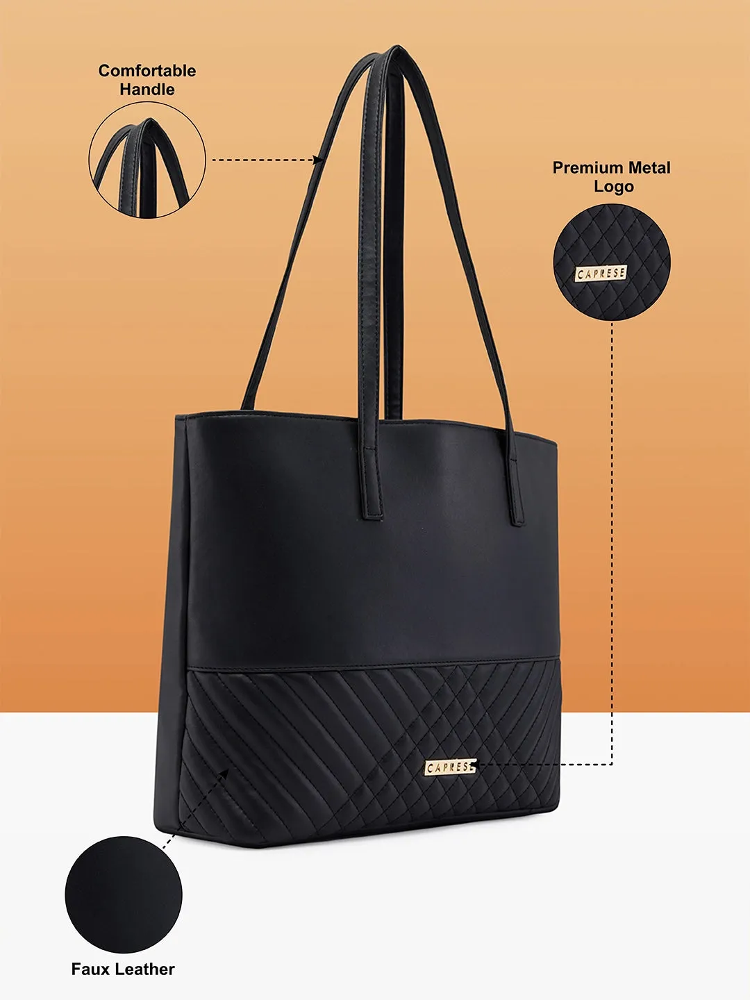 Caprese Serene Medium Black Tote Bag