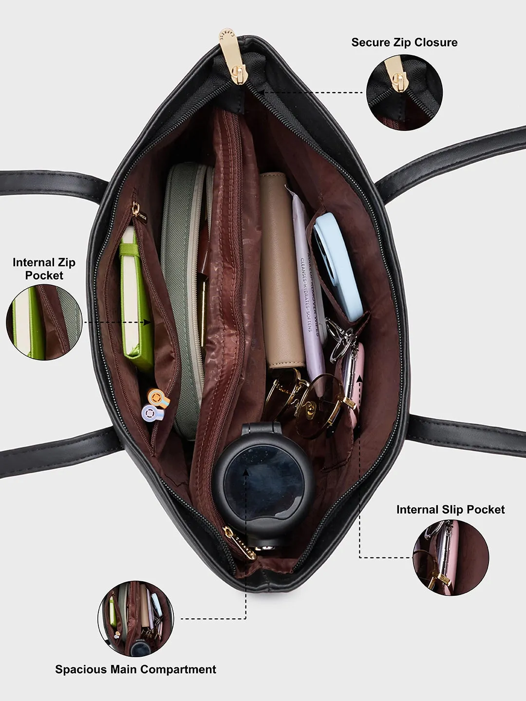 Caprese Serene Medium Black Tote Bag