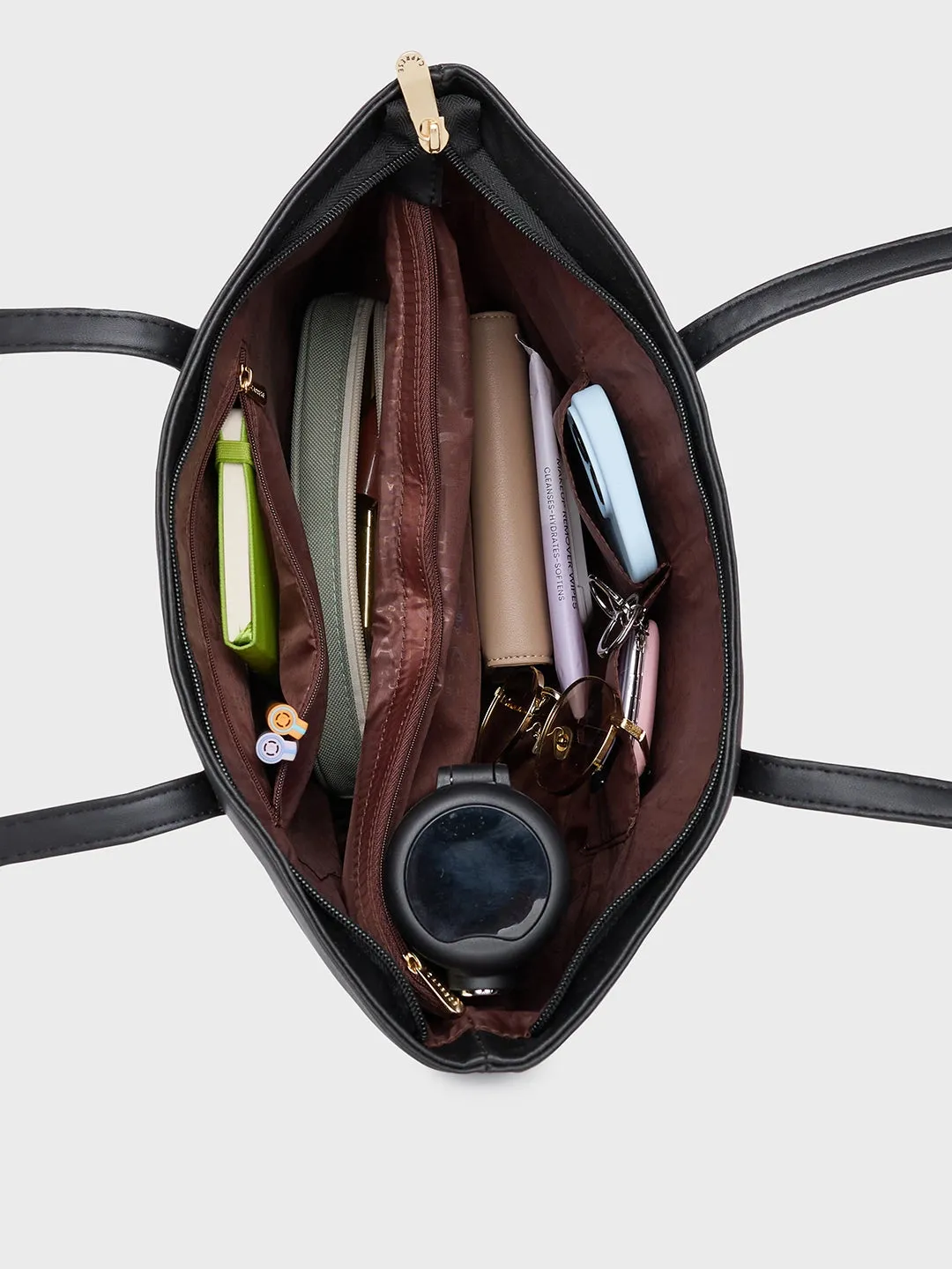 Caprese Serene Medium Black Tote Bag