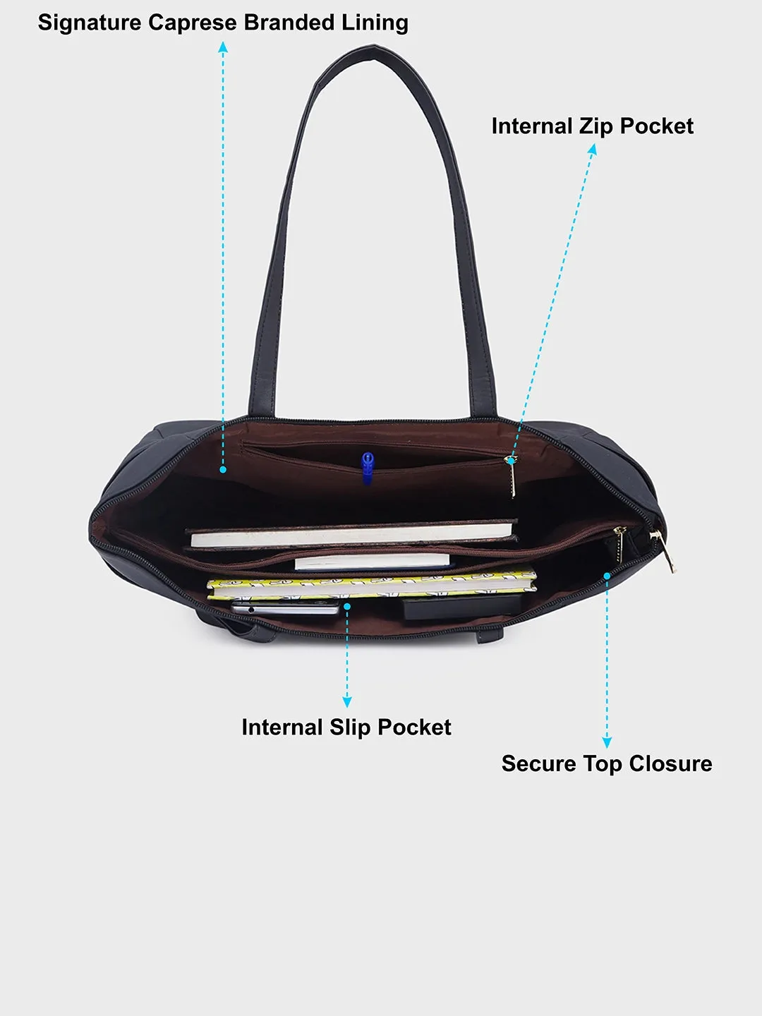 Caprese Sheena Large Black Tote Bag