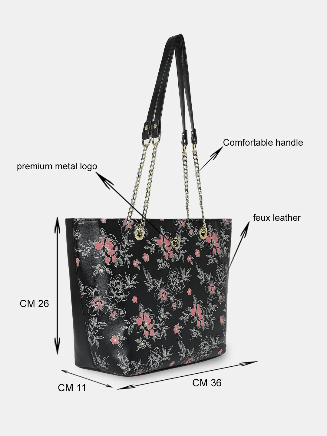 Caprese Snow Printed Large Black Satchel Bag