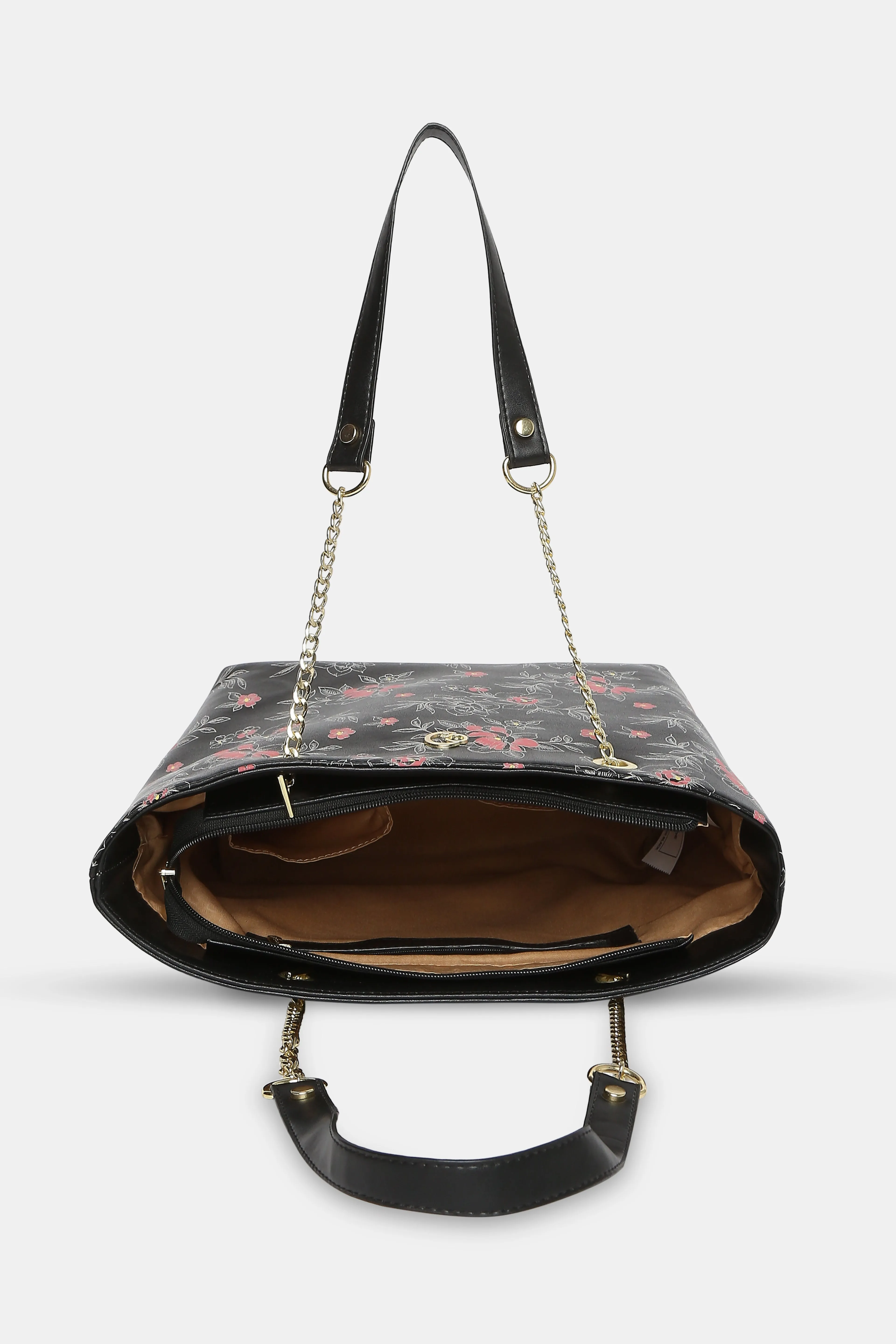 Caprese Snow Printed Large Black Satchel Bag