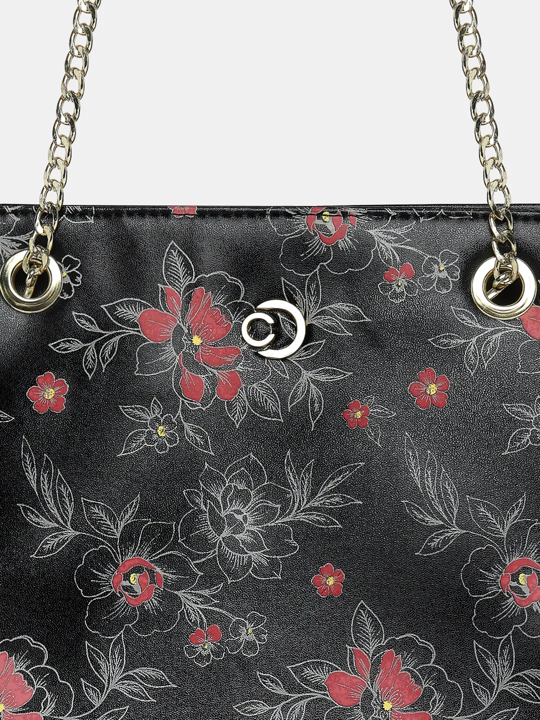 Caprese Snow Printed Large Black Satchel Bag