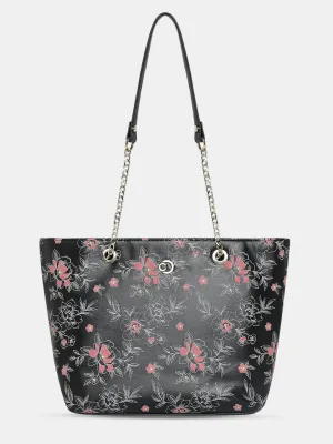 Caprese Snow Printed Large Black Satchel Bag