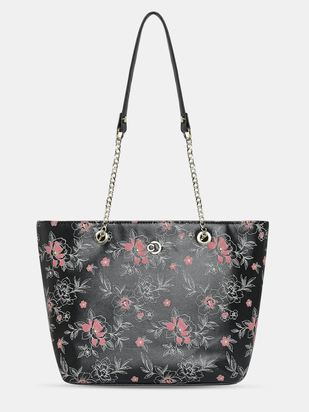 Caprese Snow Printed Large Black Satchel Bag