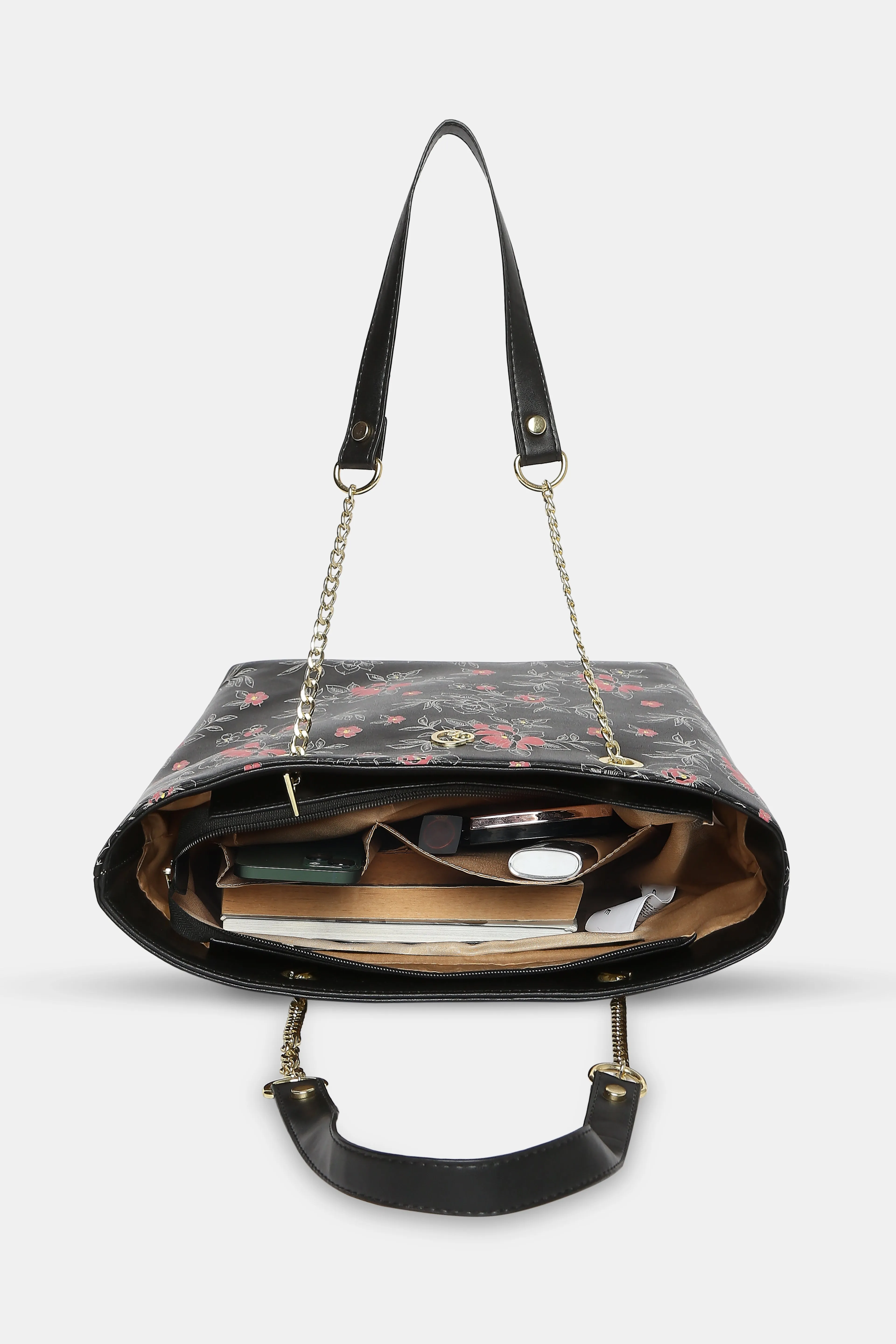 Caprese Snow Printed Large Black Satchel Bag