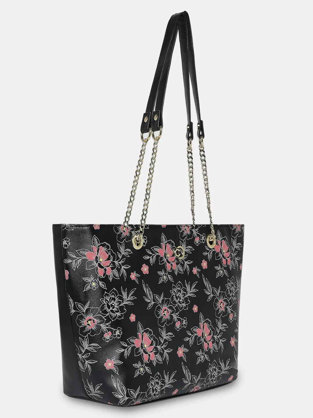 Caprese Snow Printed Large Black Satchel Bag