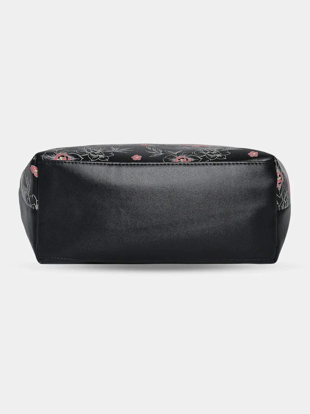 Caprese Snow Printed Large Black Satchel Bag