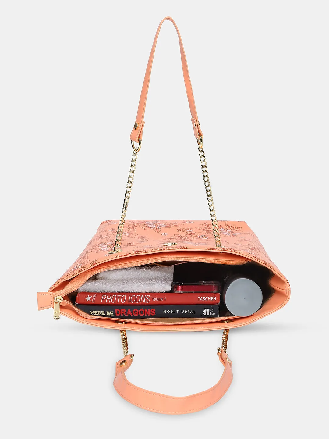Caprese Snow Printed Large Coral Satchel Bag