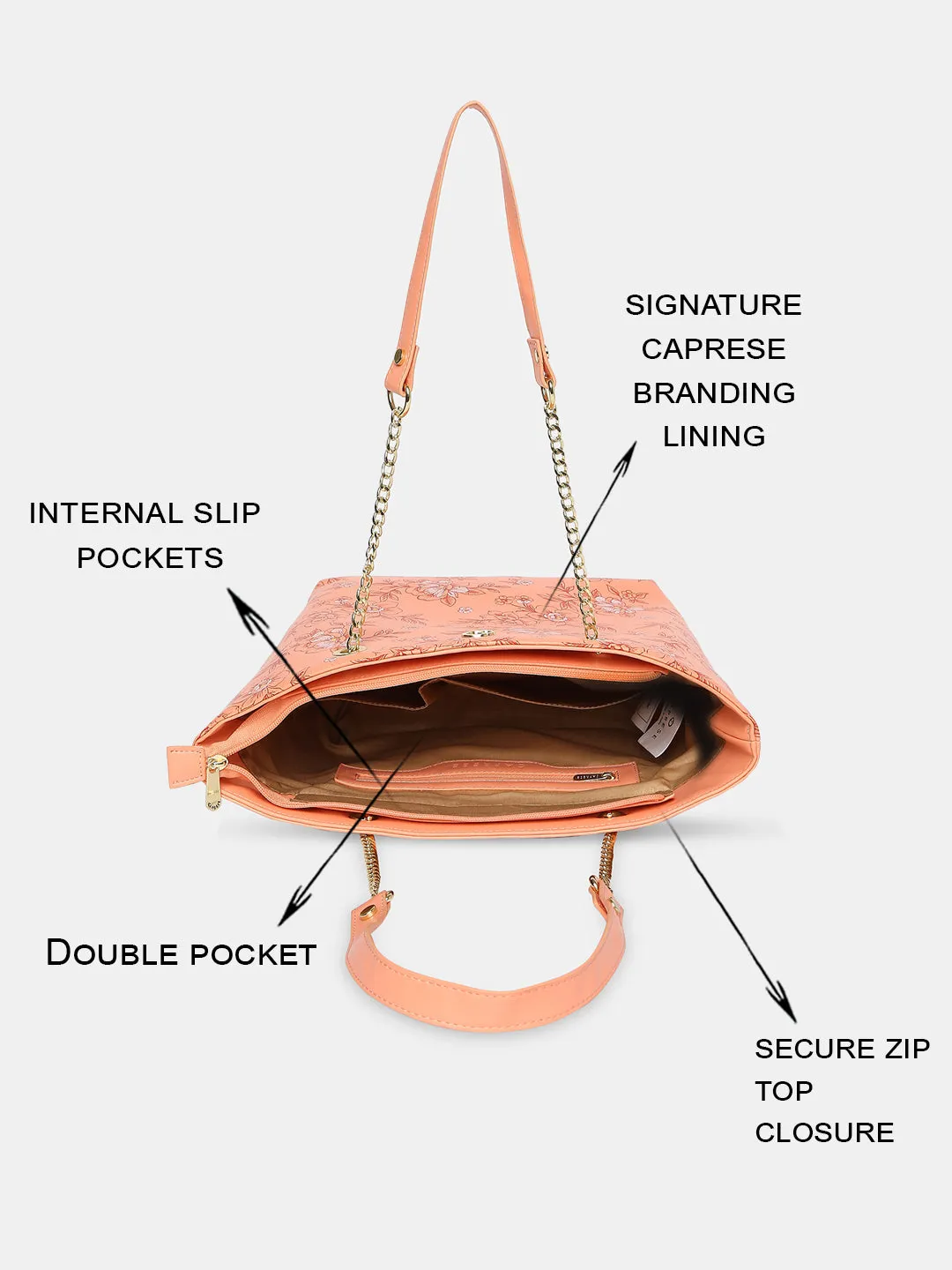 Caprese Snow Printed Large Coral Satchel Bag