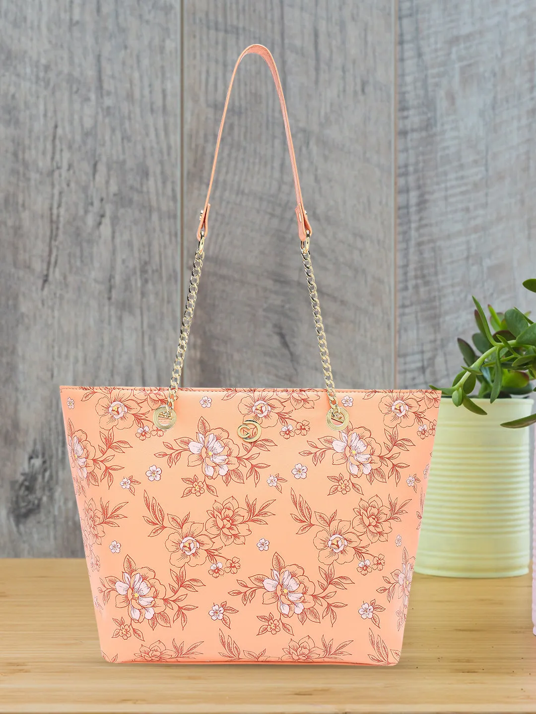 Caprese Snow Printed Large Coral Satchel Bag