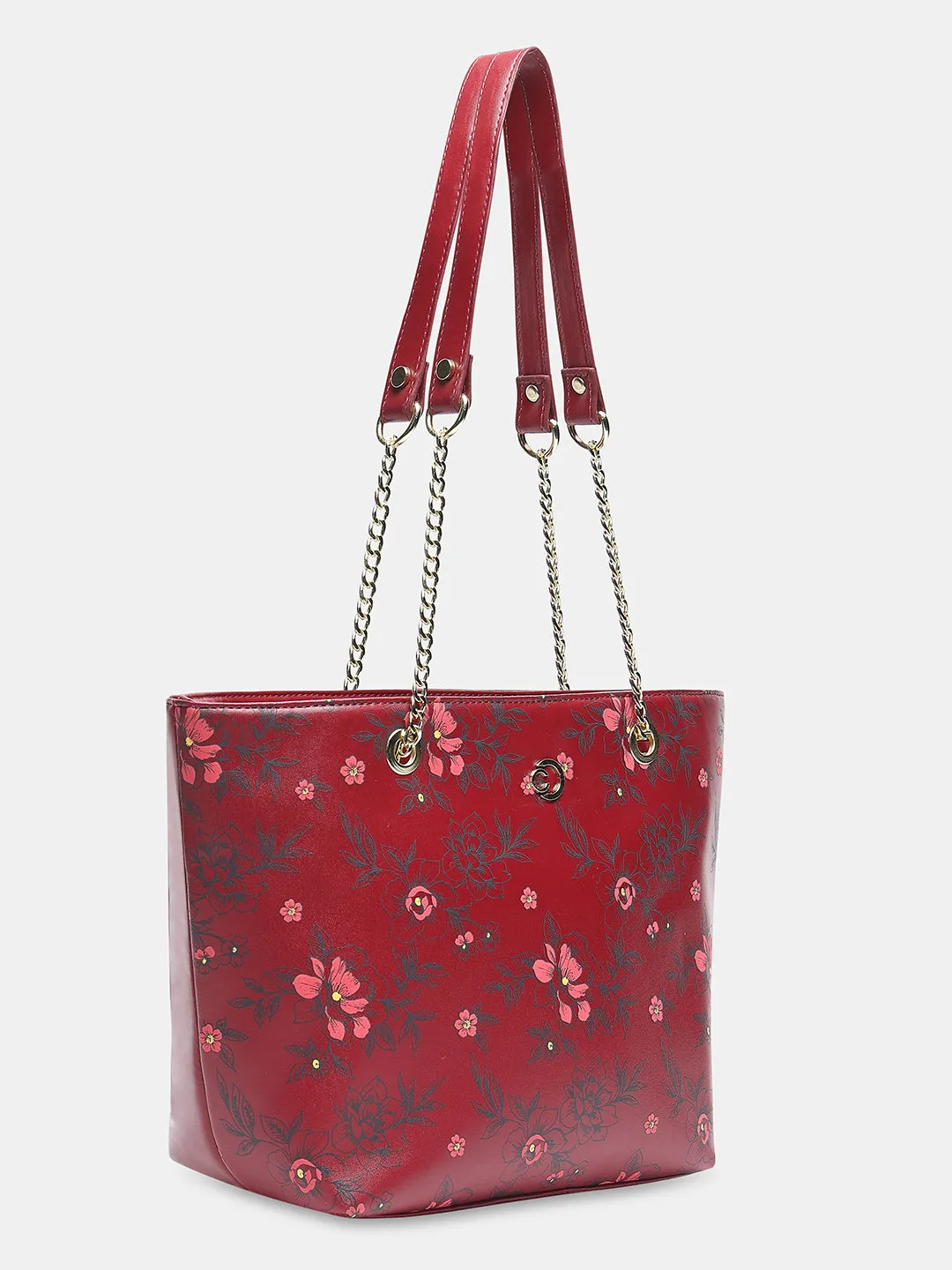 Caprese Snow Printed Large Maroon Satchel Bag