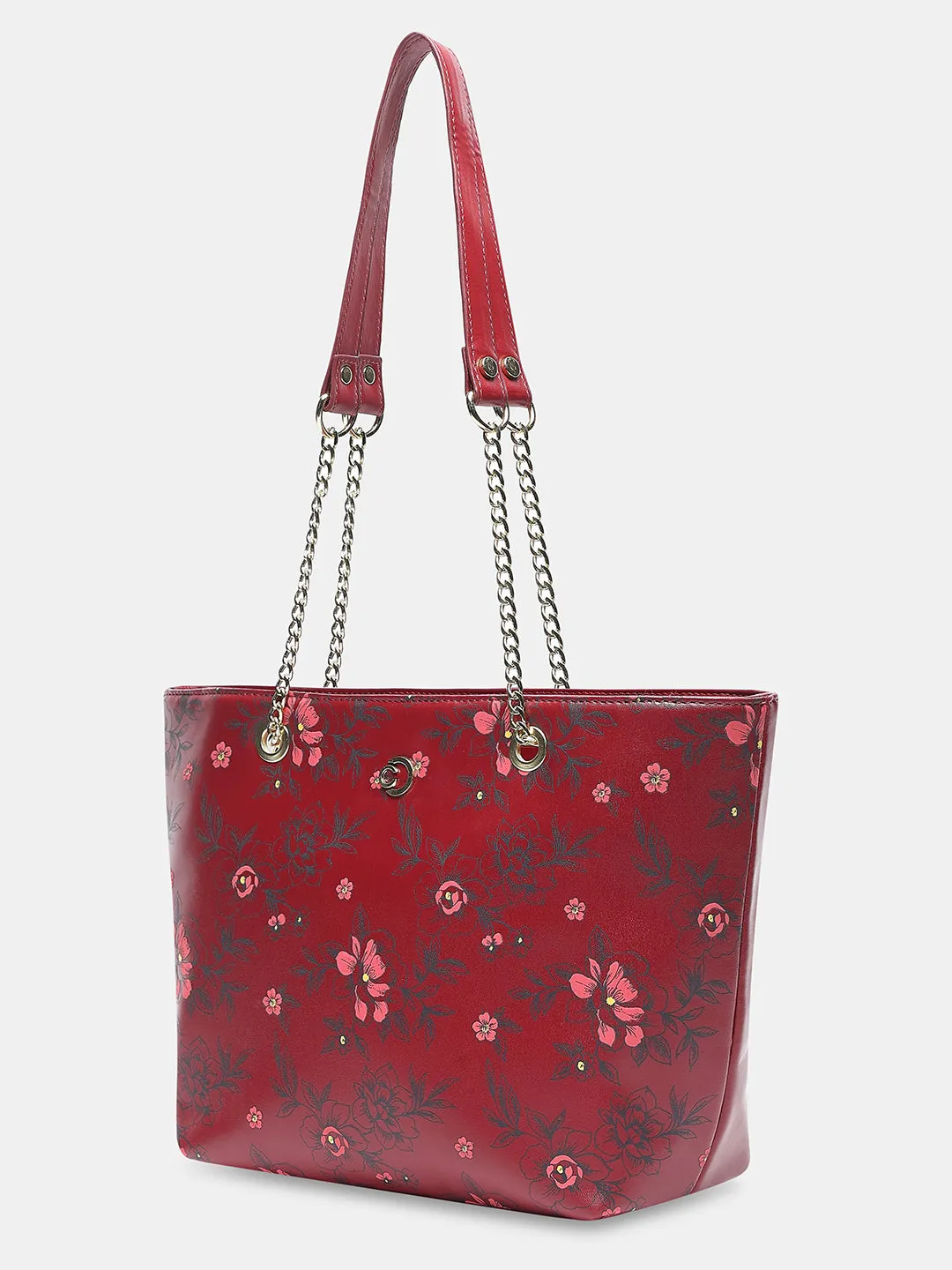 Caprese Snow Printed Large Maroon Satchel Bag