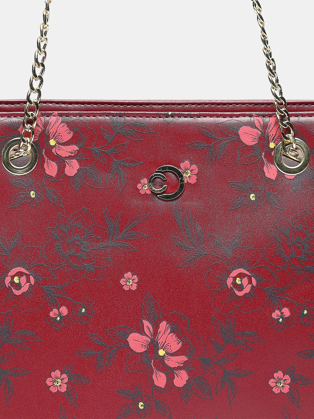Caprese Snow Printed Large Maroon Satchel Bag