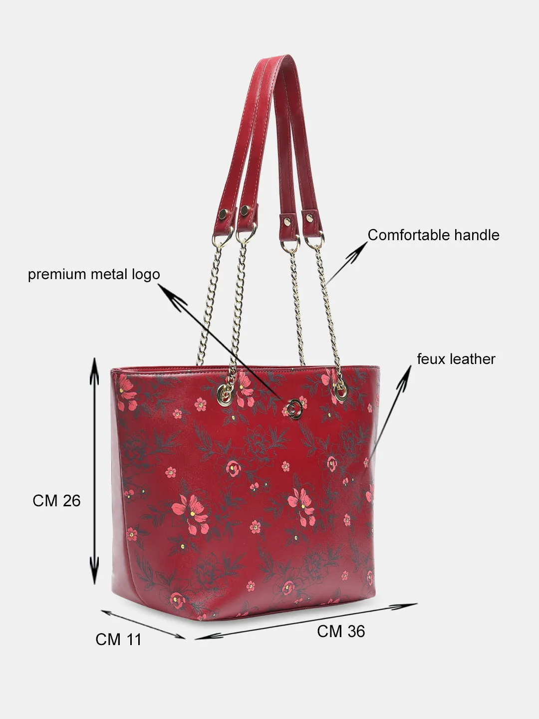 Caprese Snow Printed Large Maroon Satchel Bag
