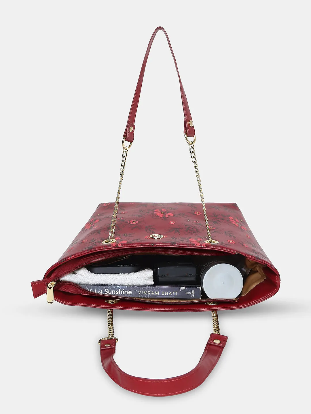 Caprese Snow Printed Large Maroon Satchel Bag