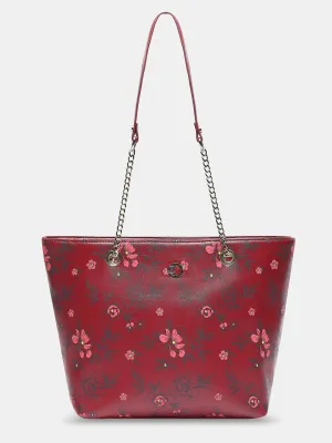 Caprese Snow Printed Large Maroon Satchel Bag