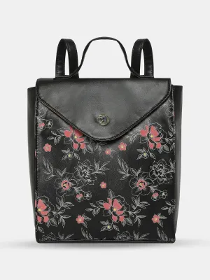 Caprese Snow Printed Medium Black Backpack