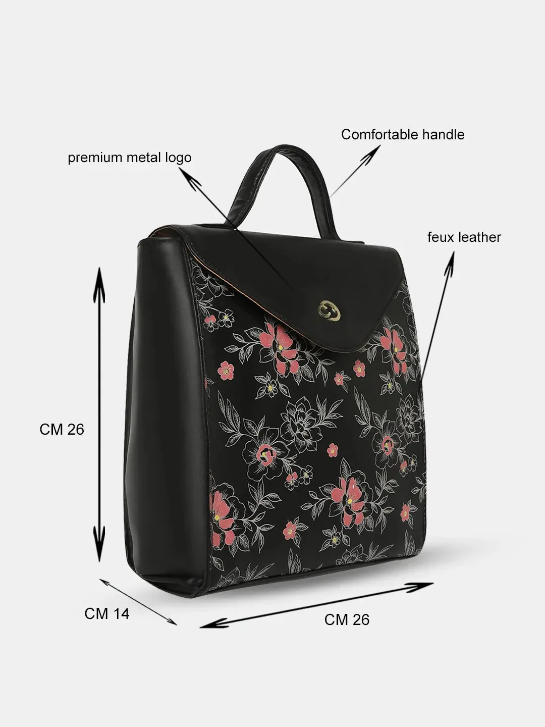 Caprese Snow Printed Medium Black Backpack