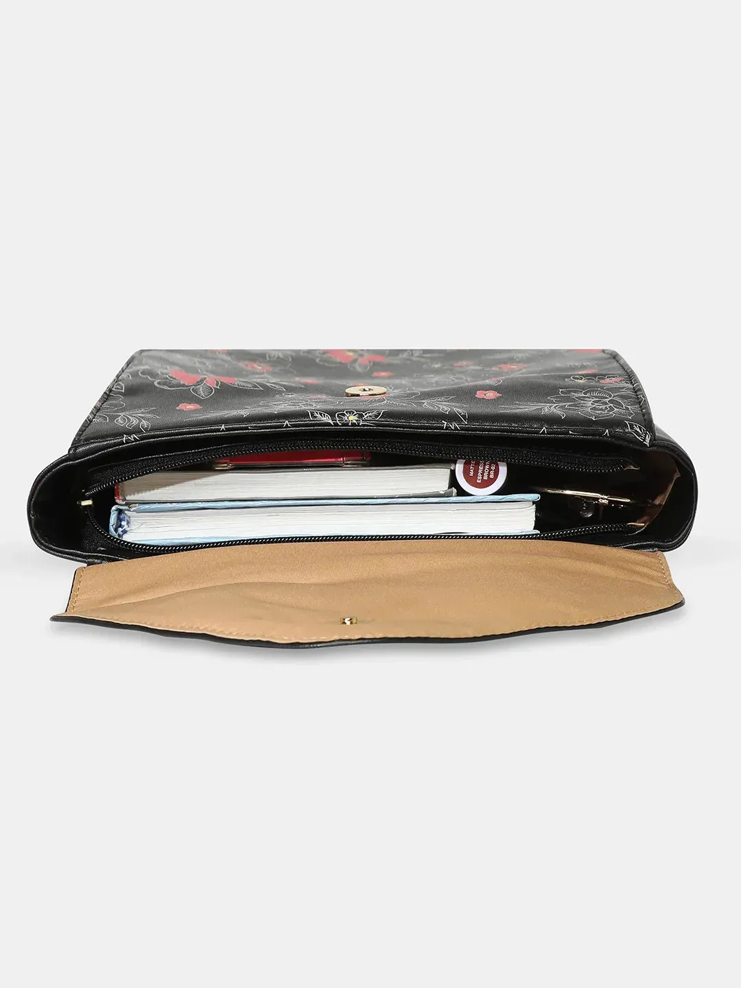 Caprese Snow Printed Medium Black Backpack