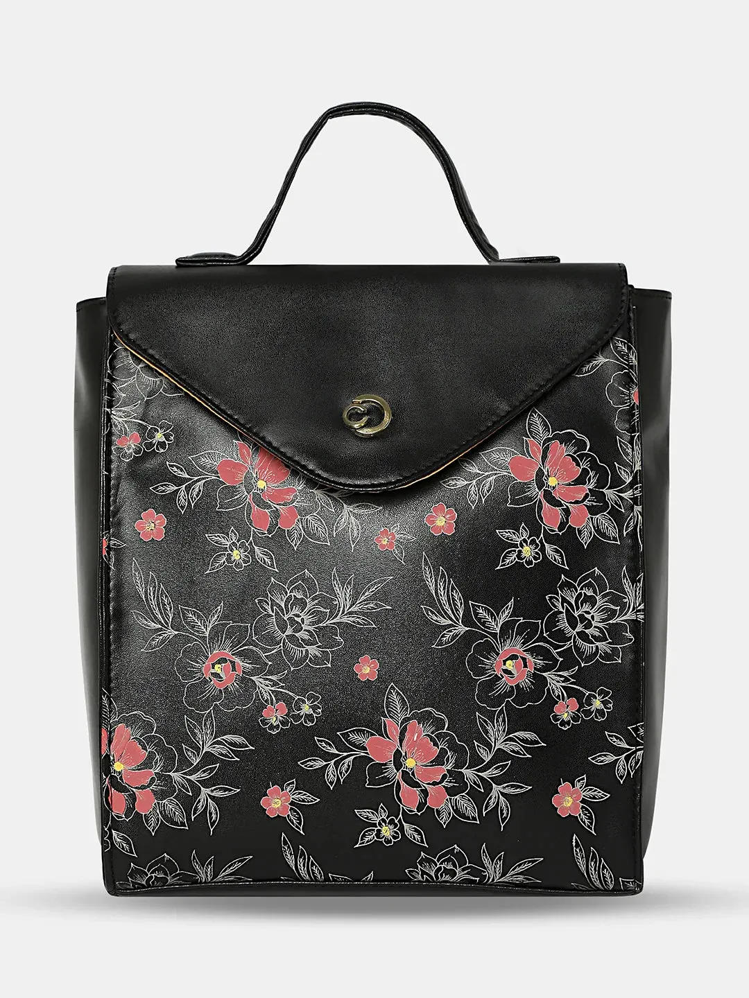 Caprese Snow Printed Medium Black Backpack
