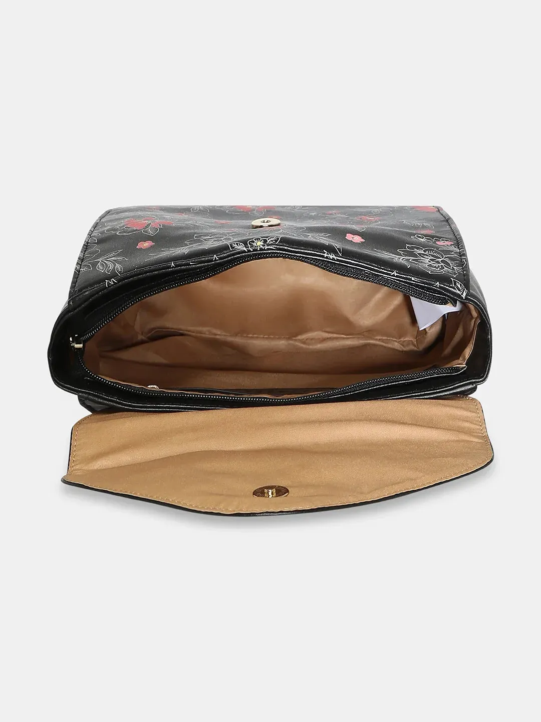 Caprese Snow Printed Medium Black Backpack