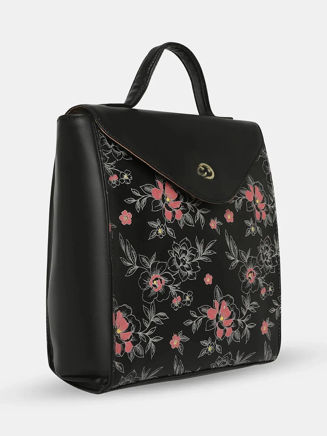 Caprese Snow Printed Medium Black Backpack