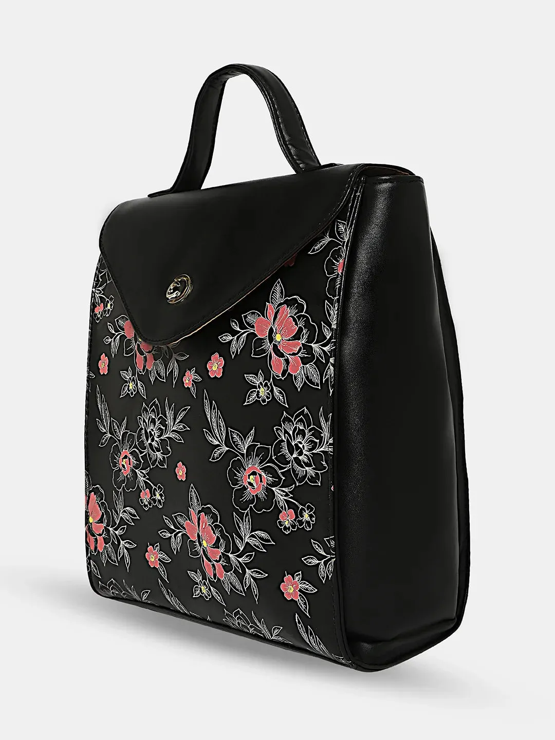 Caprese Snow Printed Medium Black Backpack