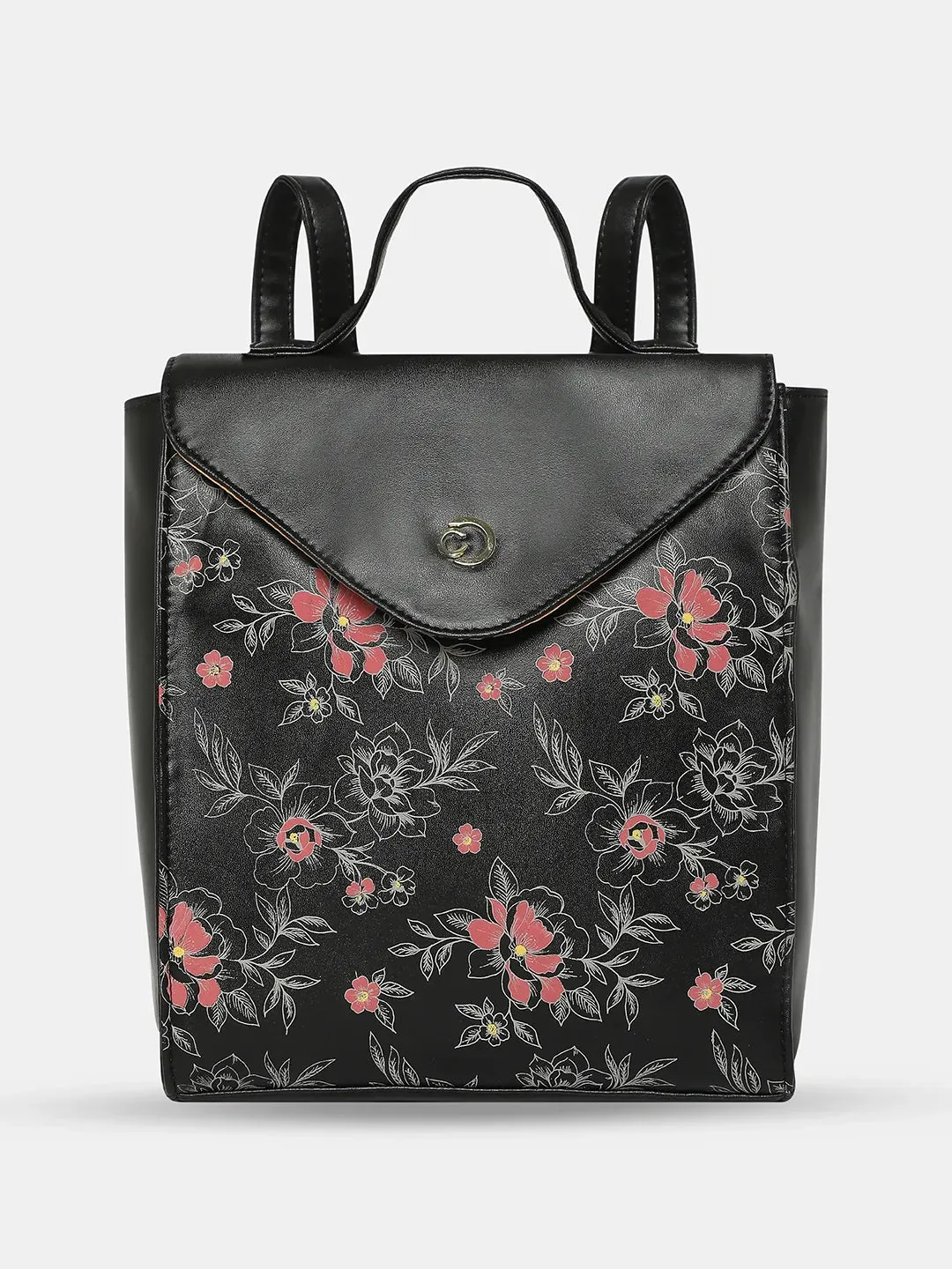 Caprese Snow Printed Medium Black Backpack