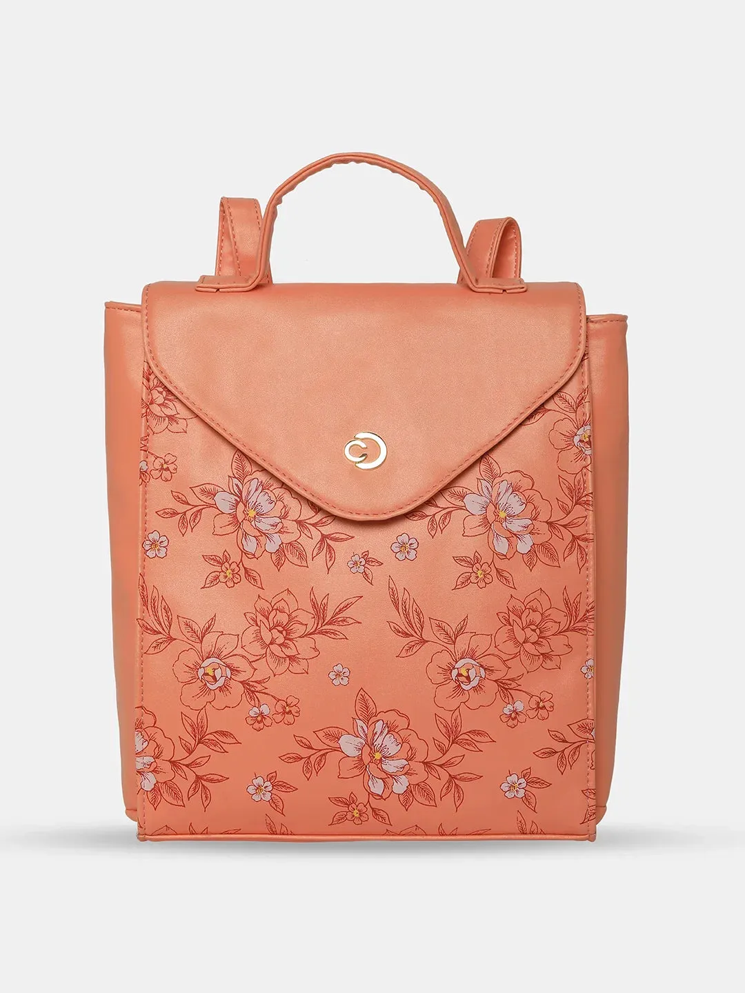 Caprese Snow Printed Medium Coral Backpack
