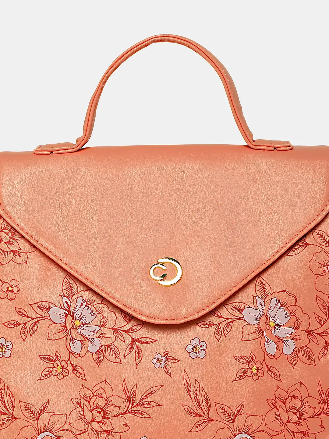 Caprese Snow Printed Medium Coral Backpack