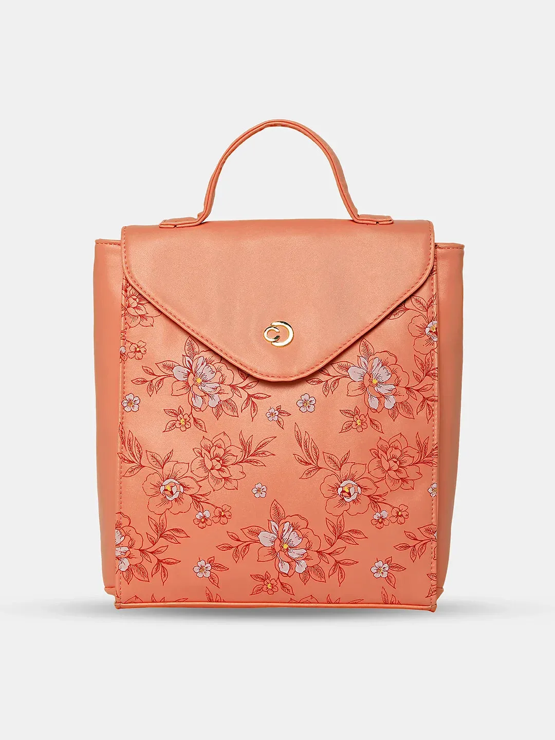 Caprese Snow Printed Medium Coral Backpack
